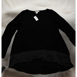 White House Black Market LS Satin Trim Black Tunic